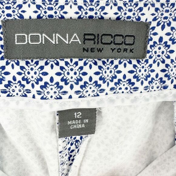 Donna Ricco Womens Pants Casual Monogram Print Blue White Size 12 - Picture 9 of 10